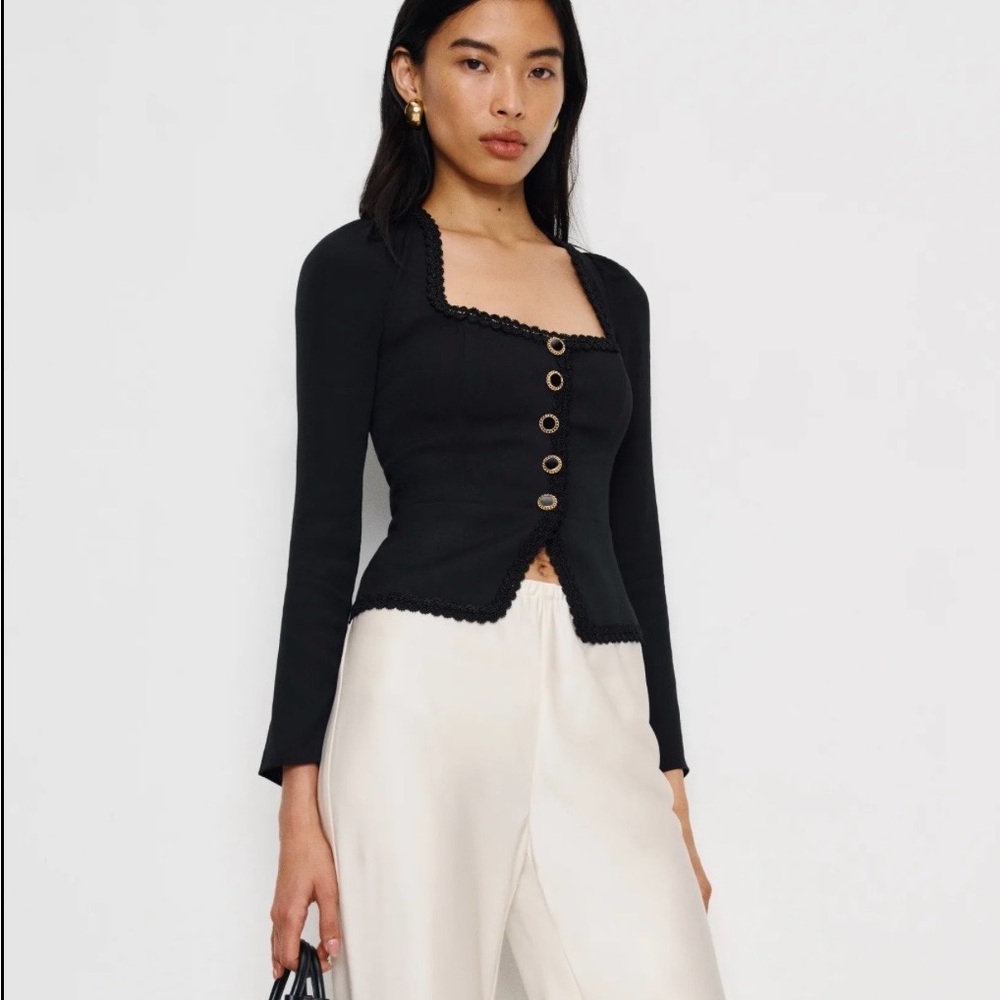 Reformation Black Square-Neck Nikky Blouse